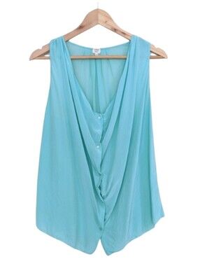 Wilfred 100% Silk Button Front Sleeveless Blouse | Light Turquoise - Size XS